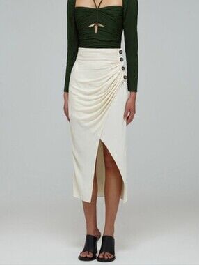 Self Portrait Beige Cream Wrap Midi Skirt